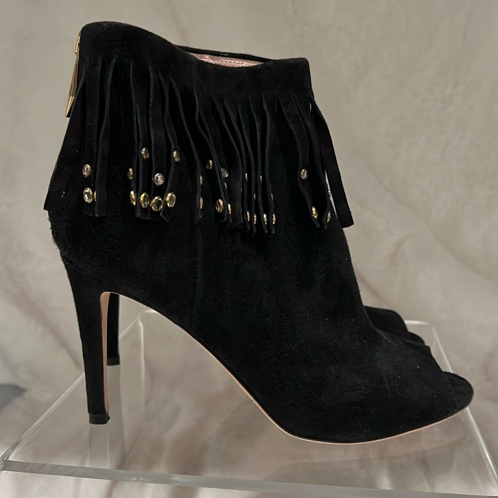 Kate spade black suede shoes with rhinestone fringes size 6 1/2 and 3” heel